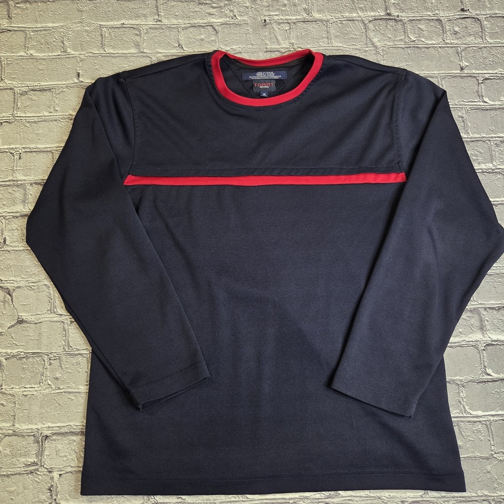 Vintage Tommy Jeans Colorblock Logo Long Sleeve Shirt Crew Neck Medium